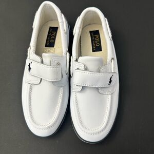 Polo by Ralph Lauren Kids White Leather Boat Shoes.